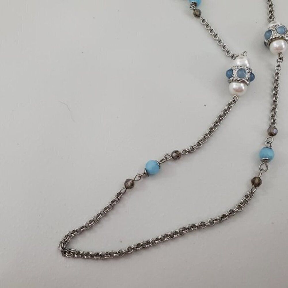 Lia Sophia‎ Blue Faux Pearl Rhinestone Silver Tone - Picture 2 of 6